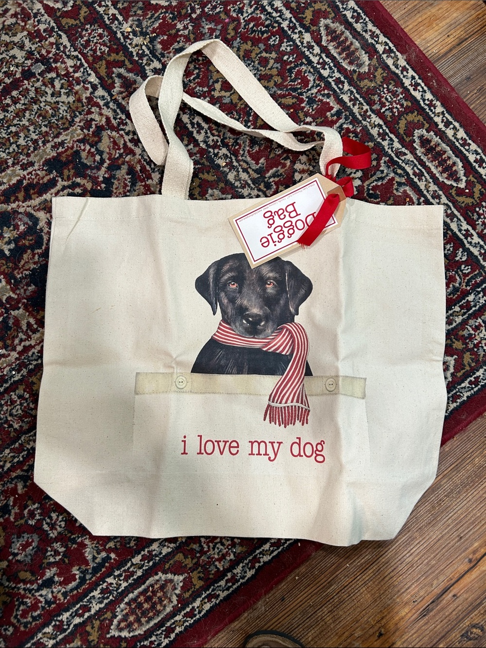 I Love My Dog Canvas Tote Bag with Black LnWT! ab Print - Beige